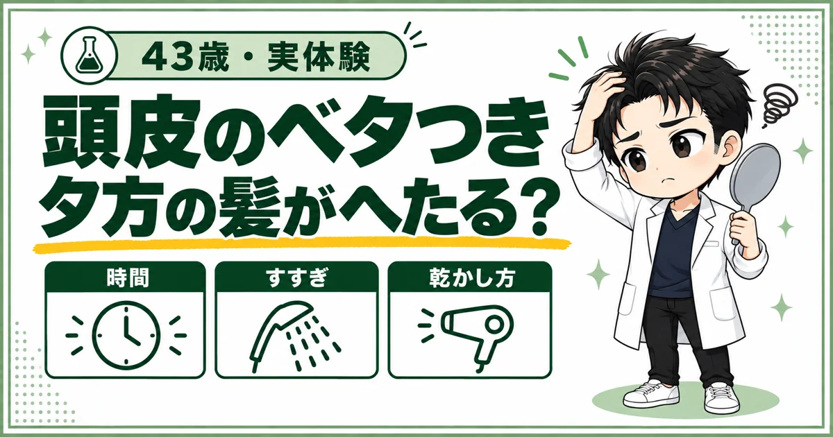 頭皮のベタつきと夕方の髪のへたりを時間・すすぎ・乾かし方から見直す記事のアイキャッチ