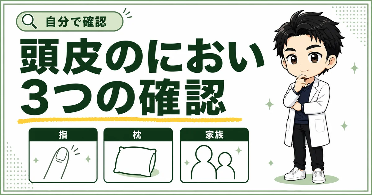 男性の頭皮のにおいを指と枕と家族で確認する方法をまとめた図解